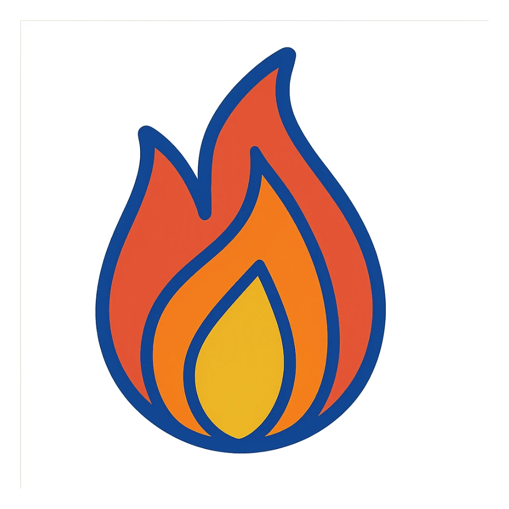 abstract geometric flame with vibrant toon style and blue outline sticker