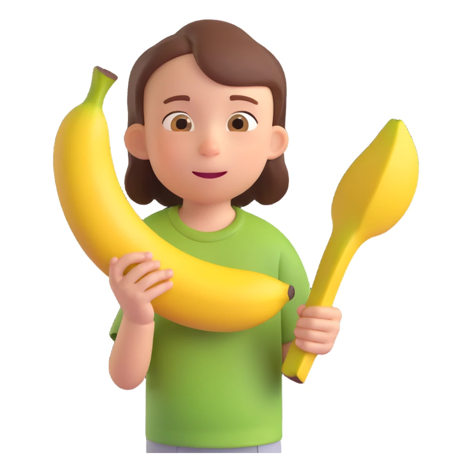 Create a 3D DreamWorks-style sticker of the child from the reference image, preserving the child's unique appearance, facial expression, and the piece of banana in hand. Render in 3D emoji style with a soft, expressive, and slightly exaggerated DreamWorks look. No background. sticker