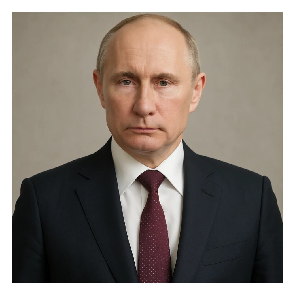 highly realistic photorealistic portrait of Vladimir Putin, neutral expression, full upper body visible, centered in the frame sticker