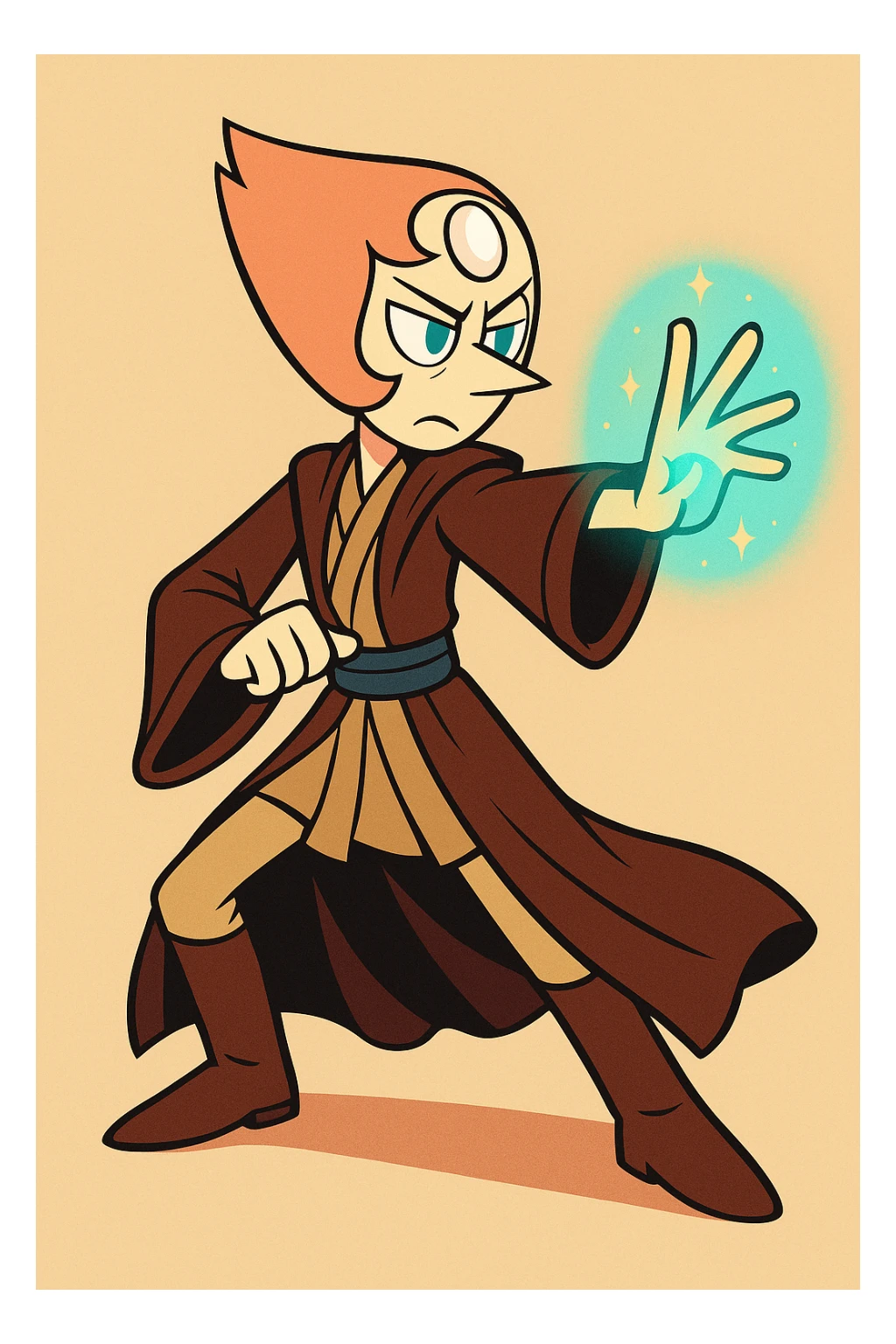 Pearl from Steven Universe dressed as a Jedi, using the Force, flowing robes, stylized animation sticker