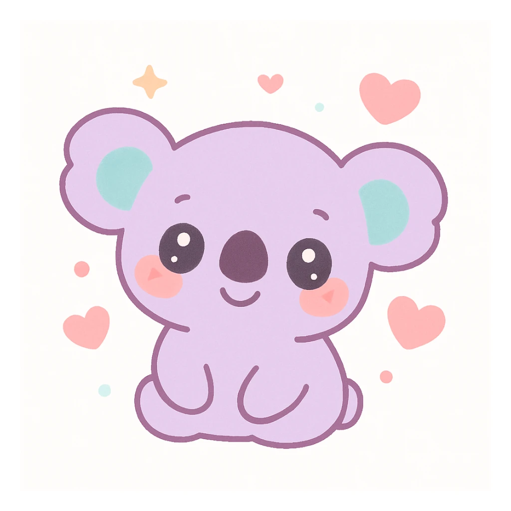a cute koala in love, blushing, with hearts, kawaii style sticker