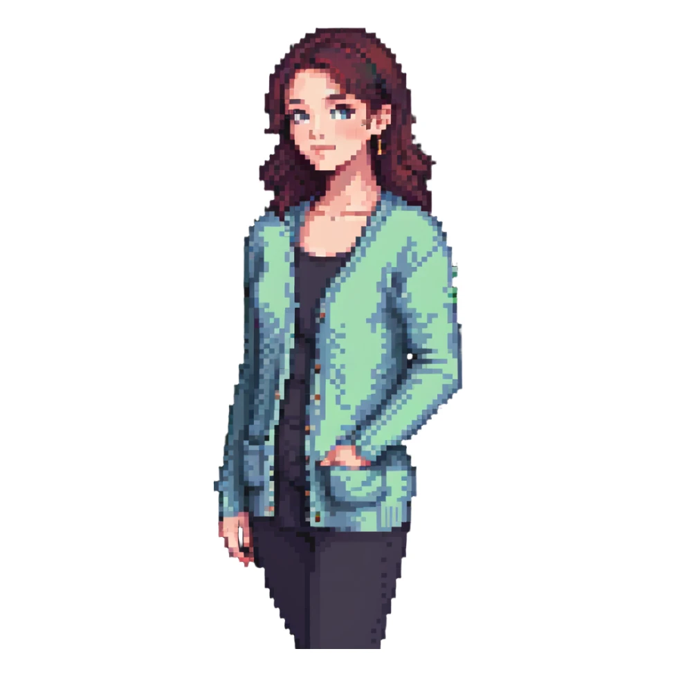 gray woman knit cardigan, simple pose sticker