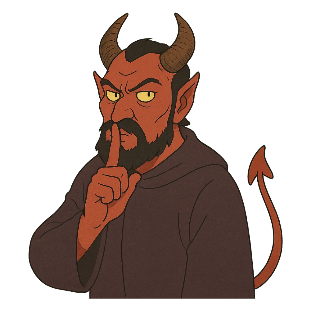 ghibli style devil character making a be quiet gesture, finger to lips sticker