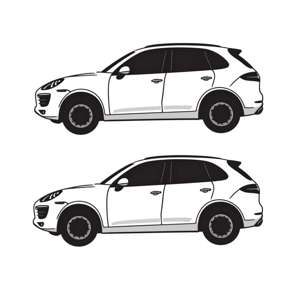 blueprint style illustration of a Porsche Cayenne, side and top view sticker
