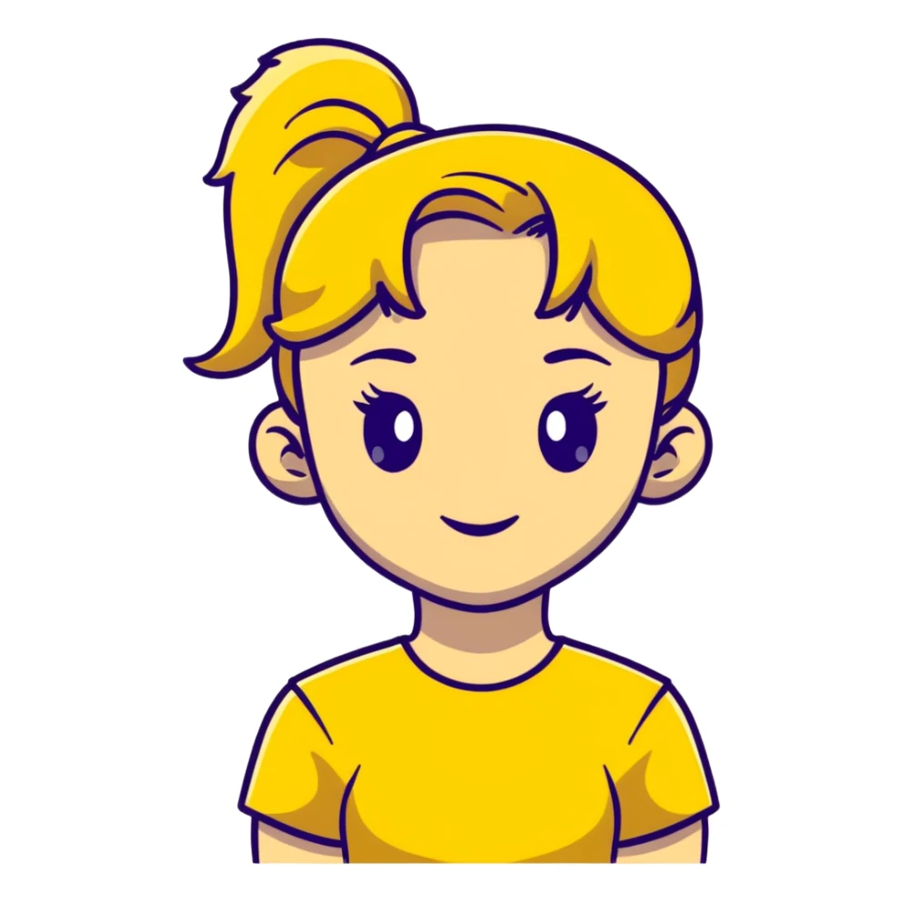 girl avatar with ponytail and yellow t-shirt sticker
