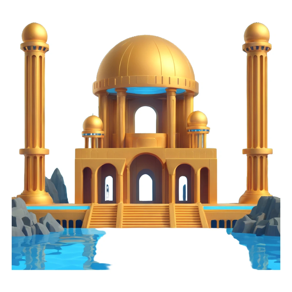 futuristic Anunnaki golden underwater base with full structure, domes and pillars sticker