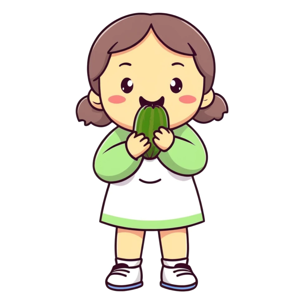 Girl with zucchini in mouth sticker
