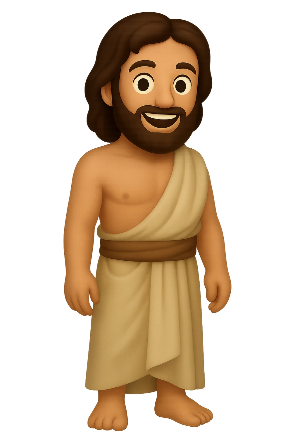 Create a portrait mode image of Apostle Peter in classic emoji style with lighter colors. He should be shirtless with plain robes, a full beard, smiling, and no background. Focus on a classic emoji look with simplified features and lighter color palette. sticker