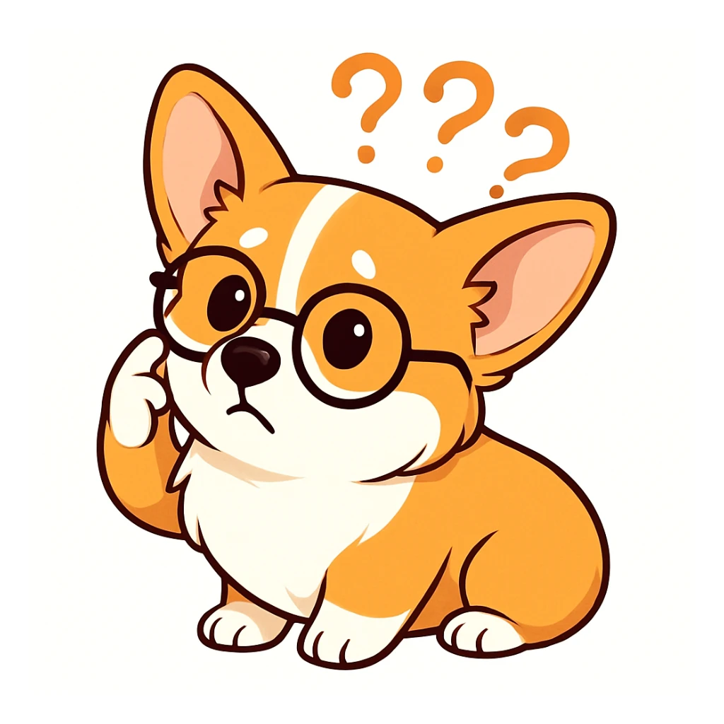 и вот такую есчо эмоцию давай изобразим, задумчивый поправляет очки, тоже как котик на примере только с наим корги sticker