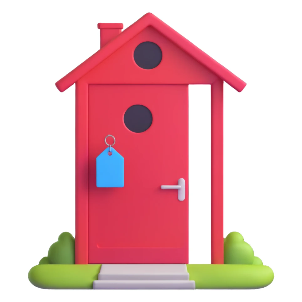 house with open door and 'free' tag sticker