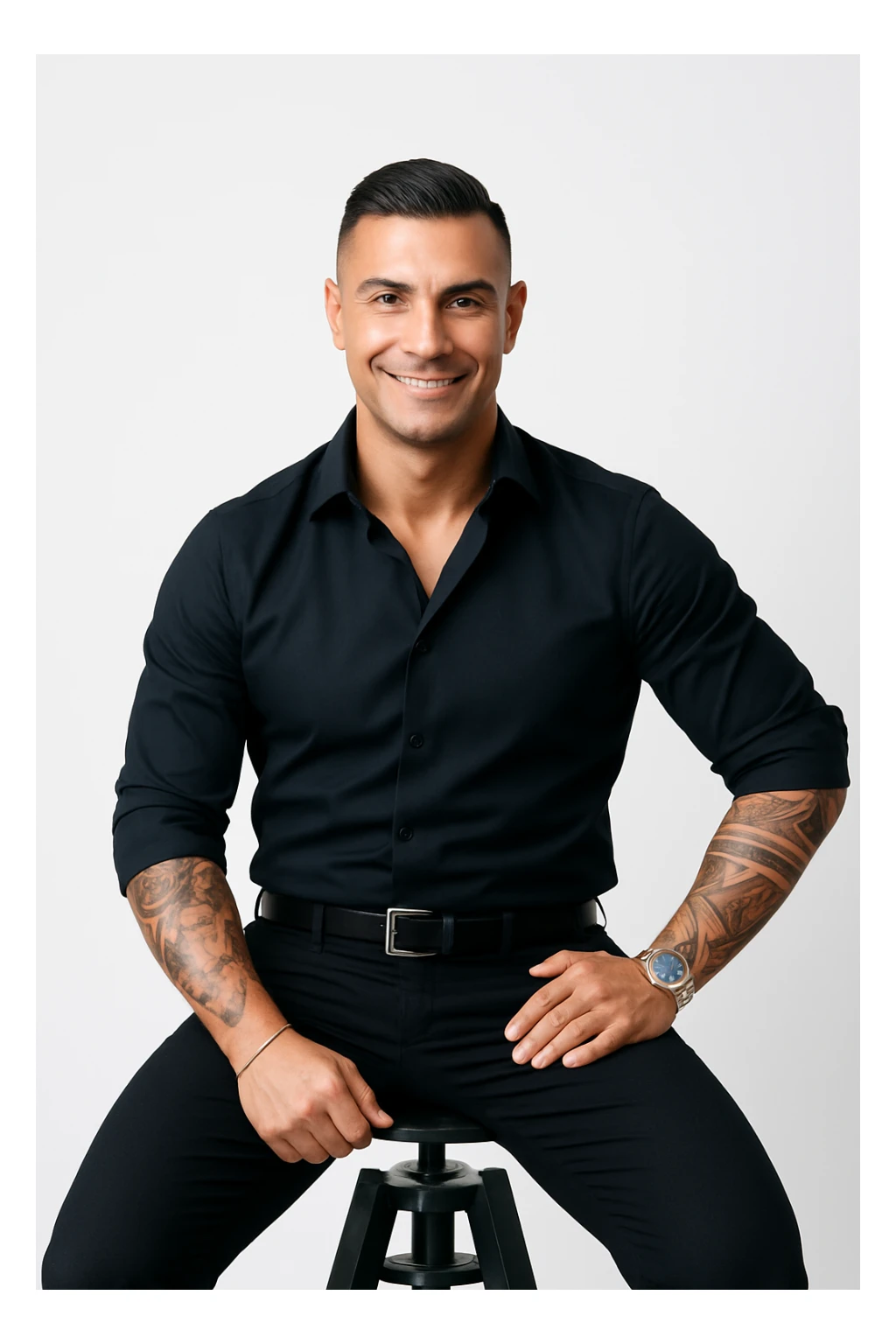 Add brightness to the skin and make the posture even more confident, in a realistic style, aspect ratio 2:3. sticker