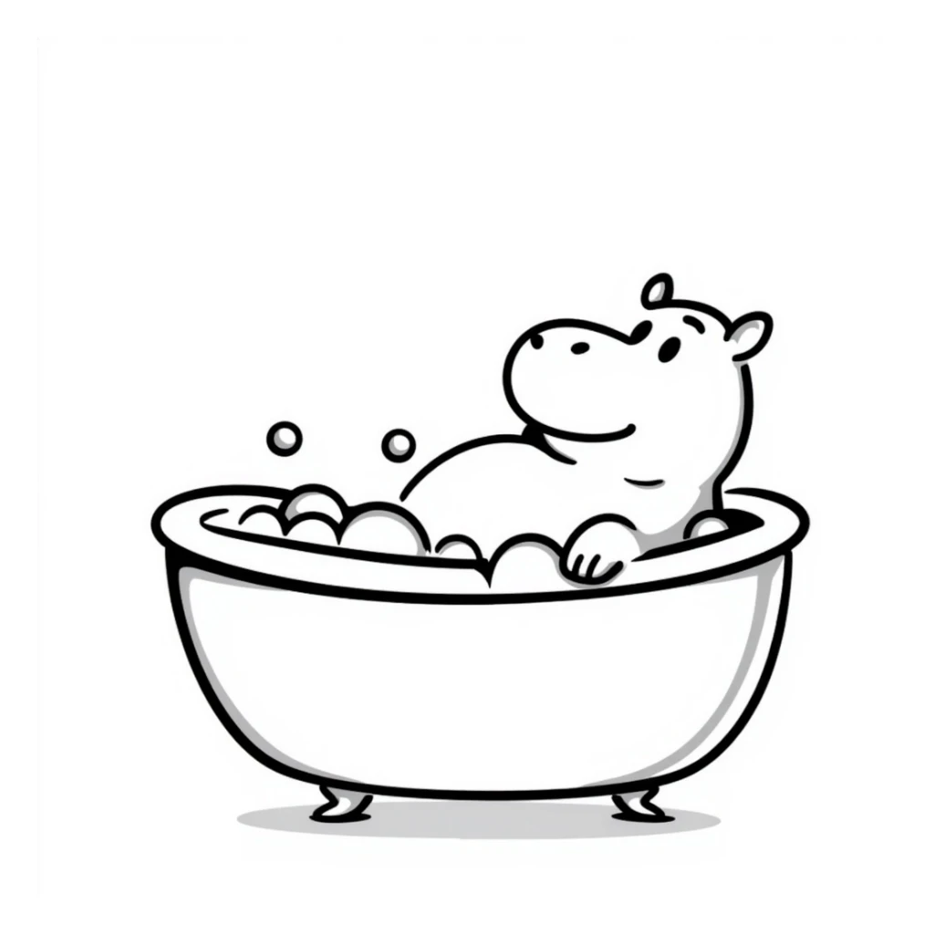 happy hippo with bubbles in bathtub sticker