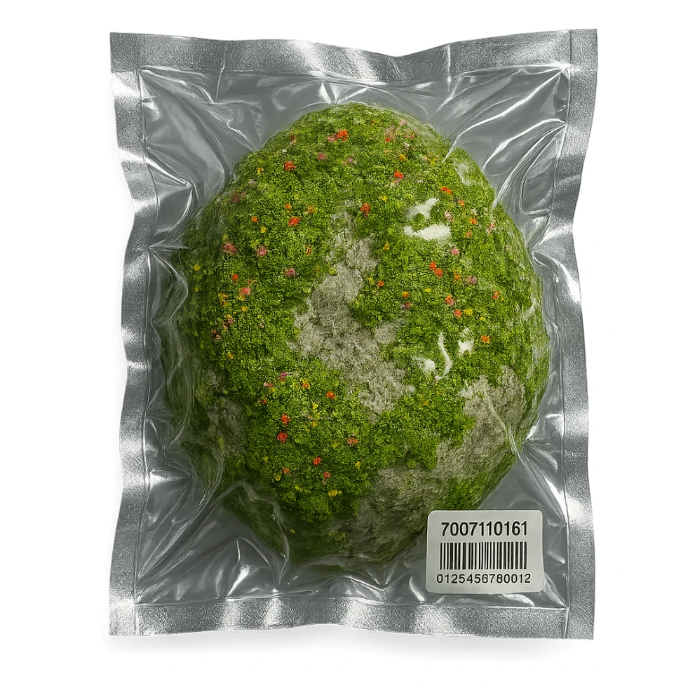 light gray rock covered with green moss and tiny multicolored flowers, shiny and inflated sticker
