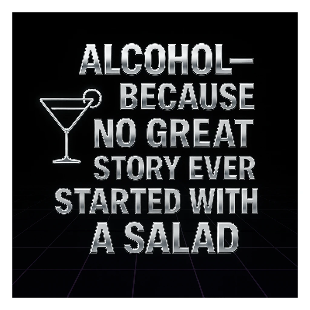 Simplify the vaporwave card: use a minimal neon grid background, one drink icon, and bold chrome text for the quote. Remove extra graphics and keep the color palette clean and limited. sticker