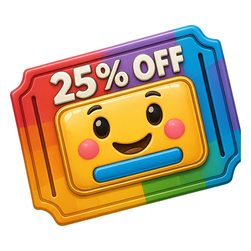 25% off discount ticket, emoji style, more detailed sticker