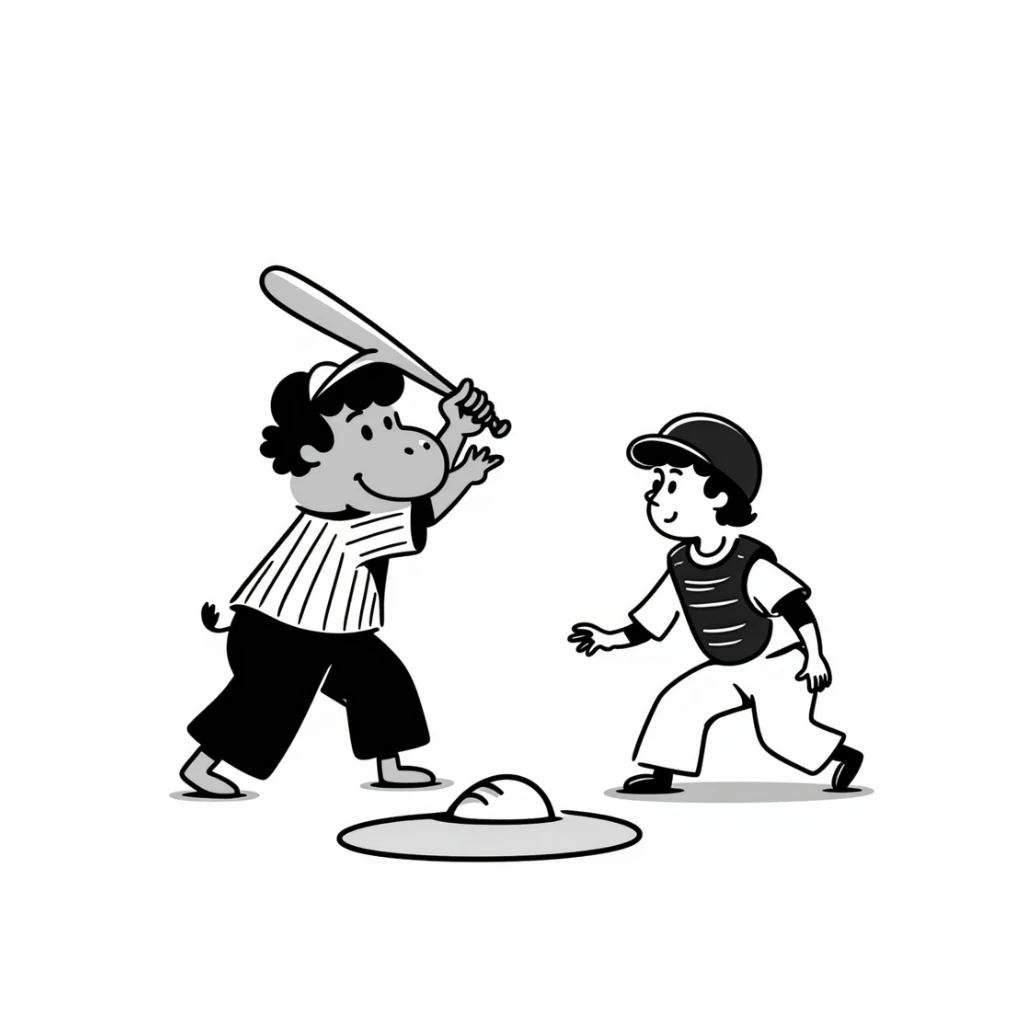 hippo baseball player batting at home plate sticker