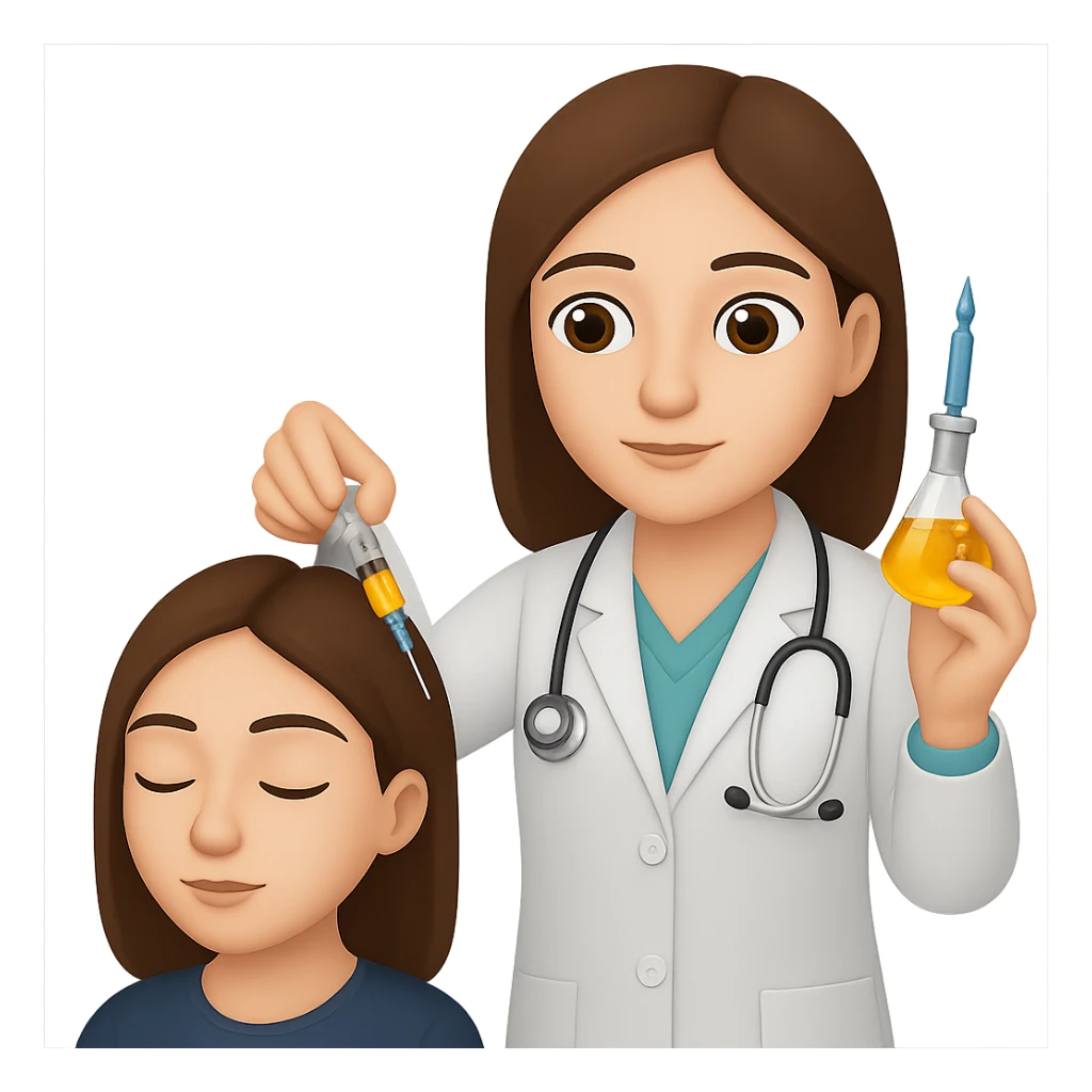 A female doctor who is doing PRP injections, add a patient sticker