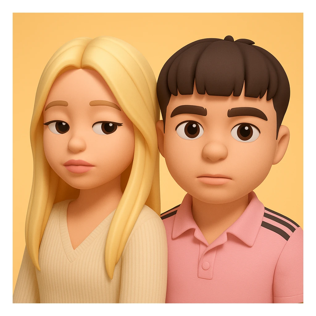 Combine these two images into one 3D emoji style composition with the images as two separate figures, maintaining noticeable space between them, in a unified cartoon style without altering the original images themselves. sticker