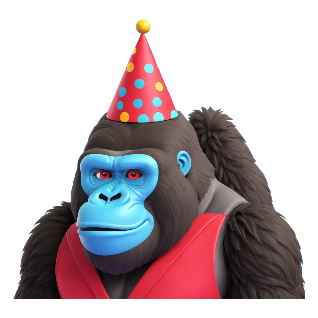 cyan gorilla with no legs and a party hat sticker