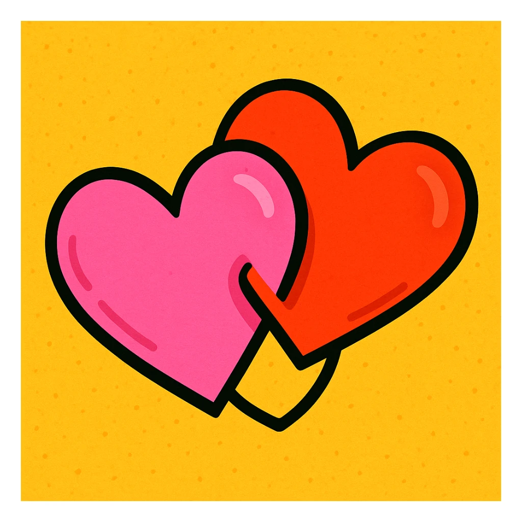 two hearts intertwined, pink and red, playful style sticker