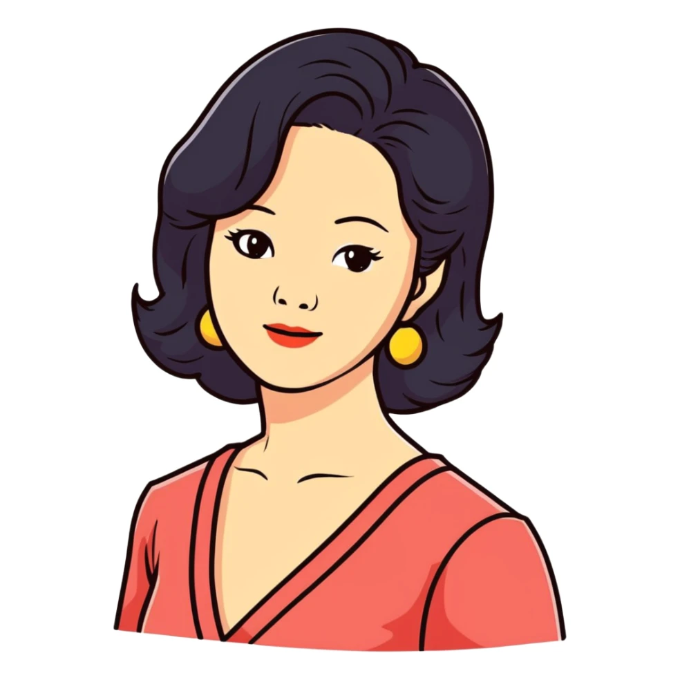 Teresa Teng legendary singer with classic 70s-80s style, chest up portrait sticker