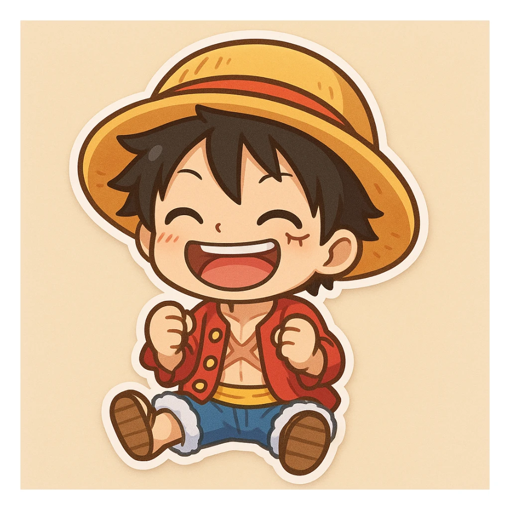 Luffy from One Piece, chibi cartoon style sticker