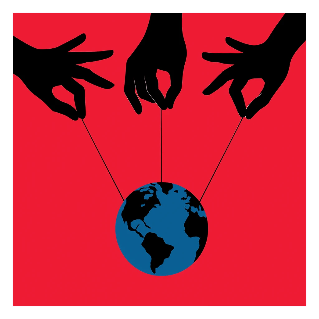 Сгенерируй тоже самое, только три одинаковые такие руки держат так же на веревка планету sticker