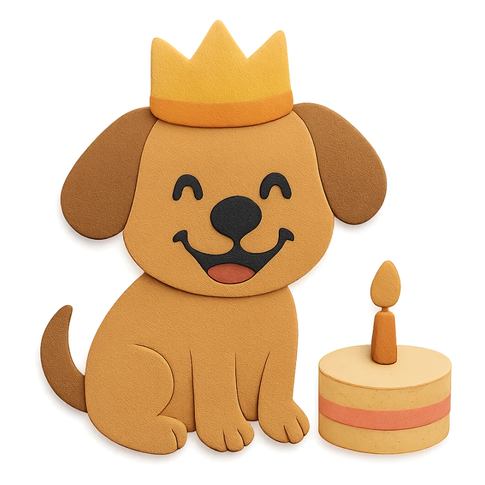 Make the puppy look happy, add a big smile and cheerful eyes, keep the birthday crown and mini cake sticker