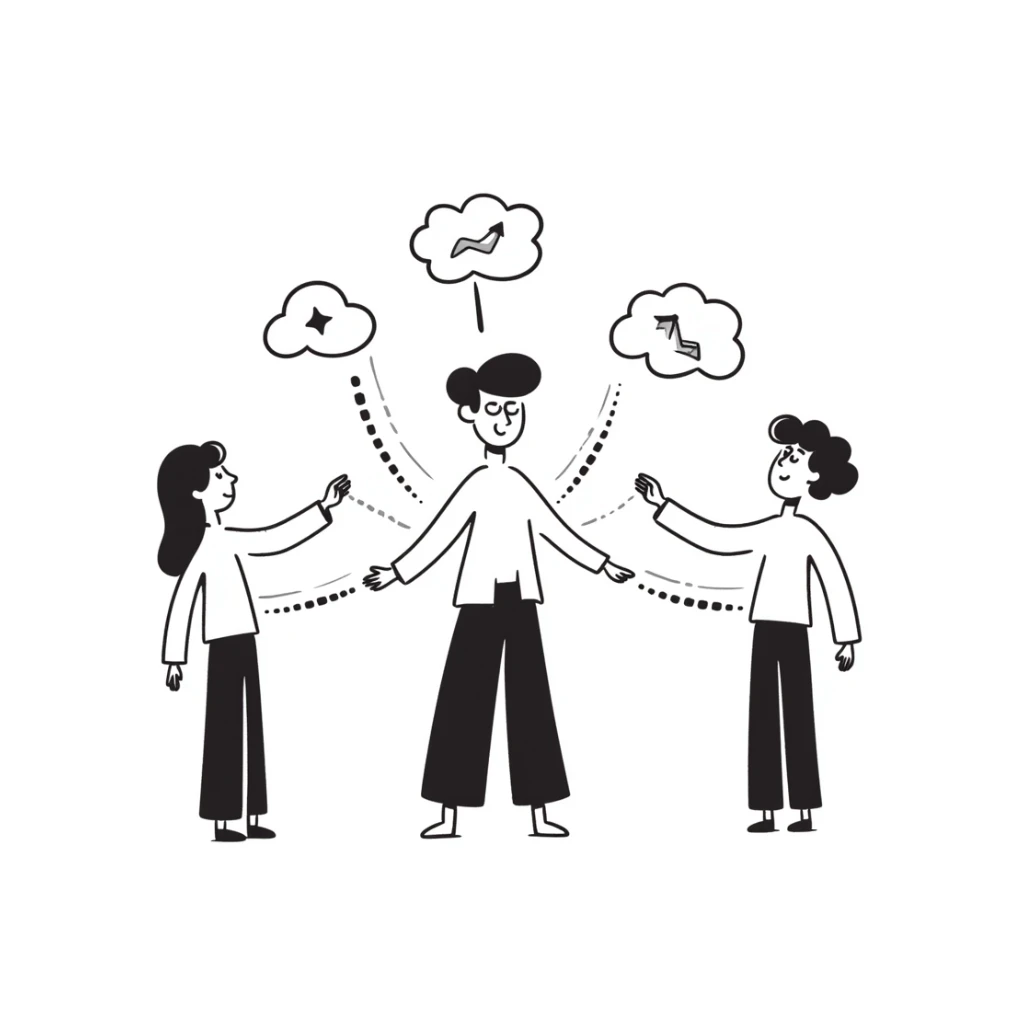 people connected by lines and sharing ideas teamwork and information sticker