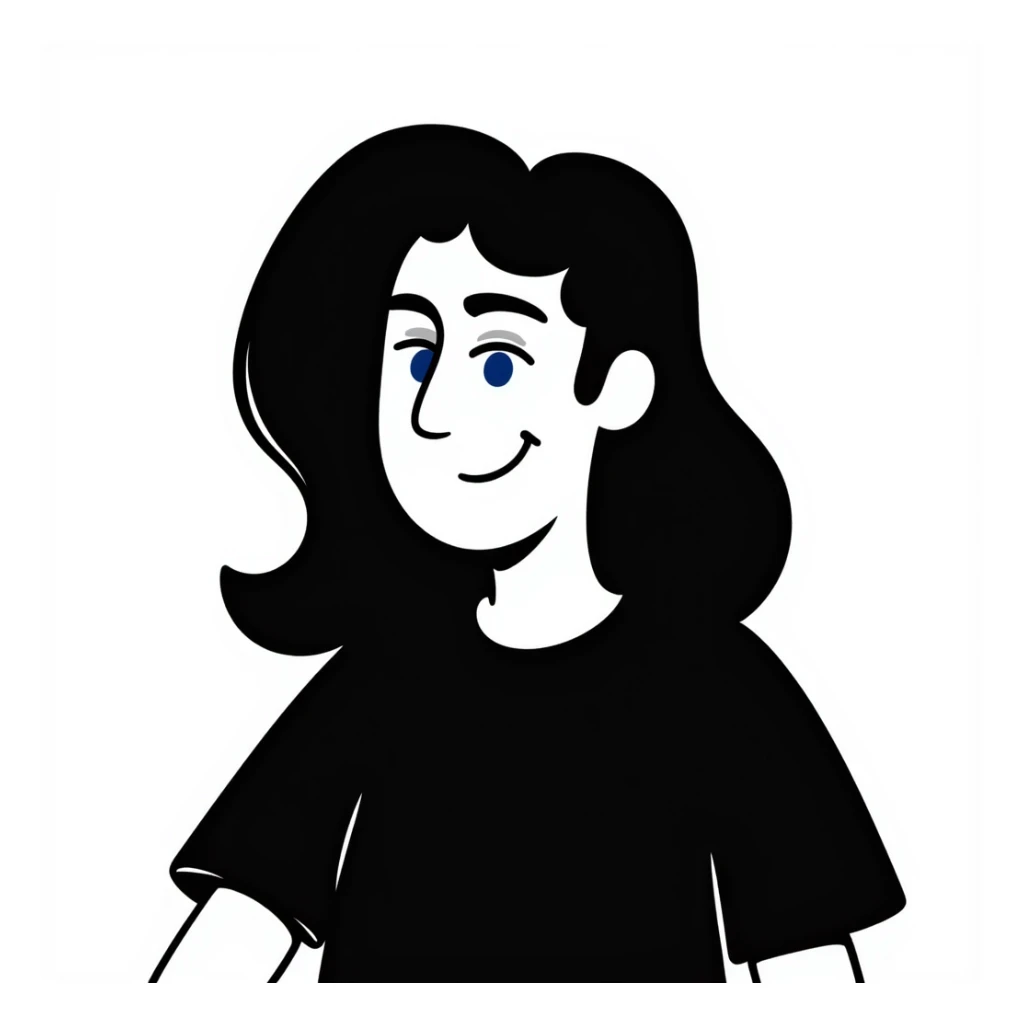 A cool guy with light skin, blue eyes, long hair, smiling sticker