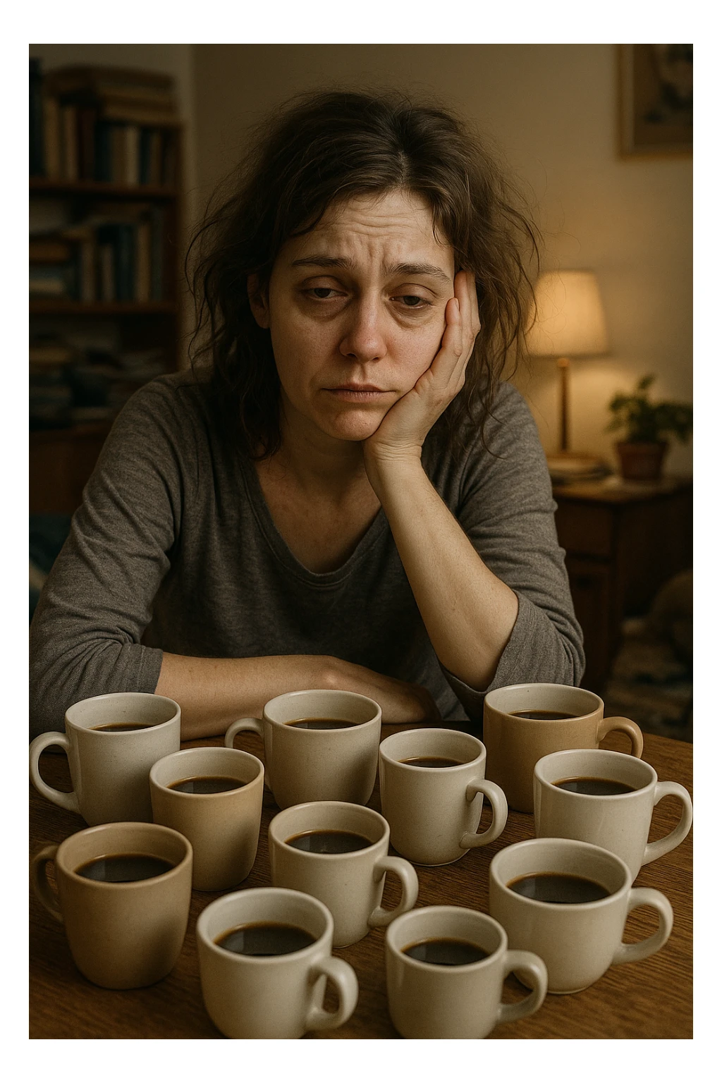 donna con stanchezza cronica distrutta e stanca che si fa tanti caffè sticker