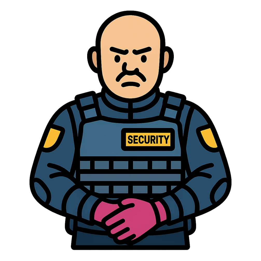 Enhance the vigilante's uniform with visible protections, a bulletproof vest, and security details. The character should have little hair. Transparent background. sticker