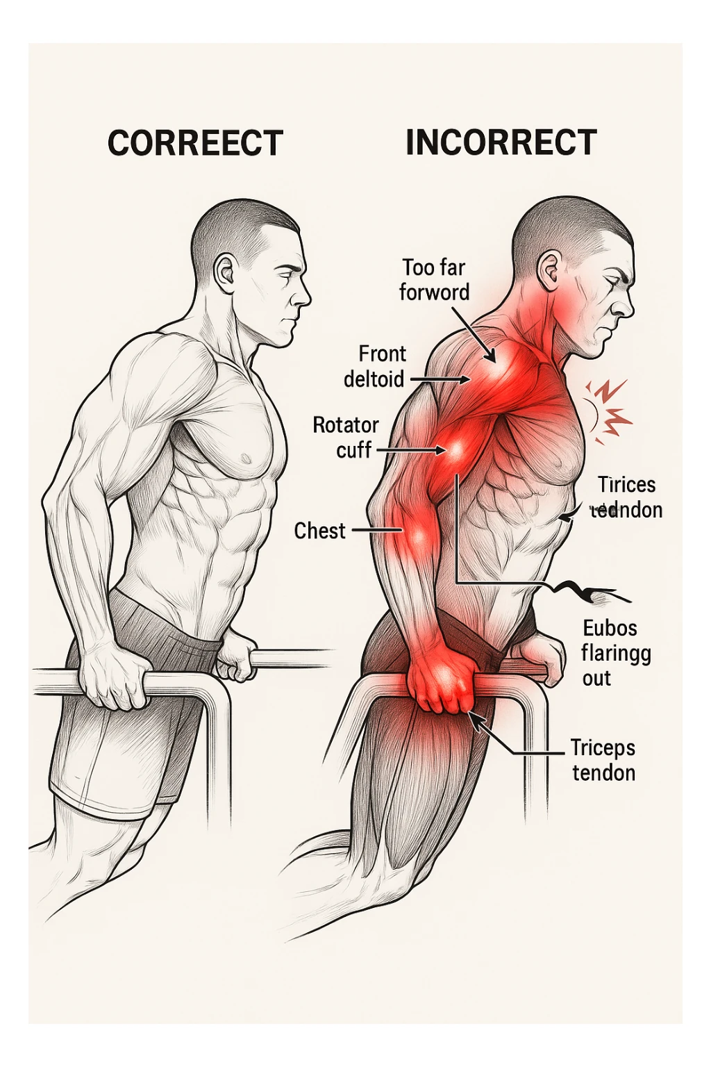 Dolore nel dip per errori di tecnica, facciamo capire bene i dolori sticker