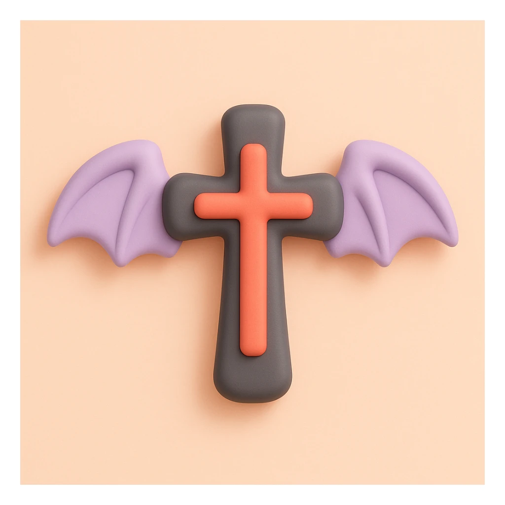 goth cross with bat wings, mochi style sticker