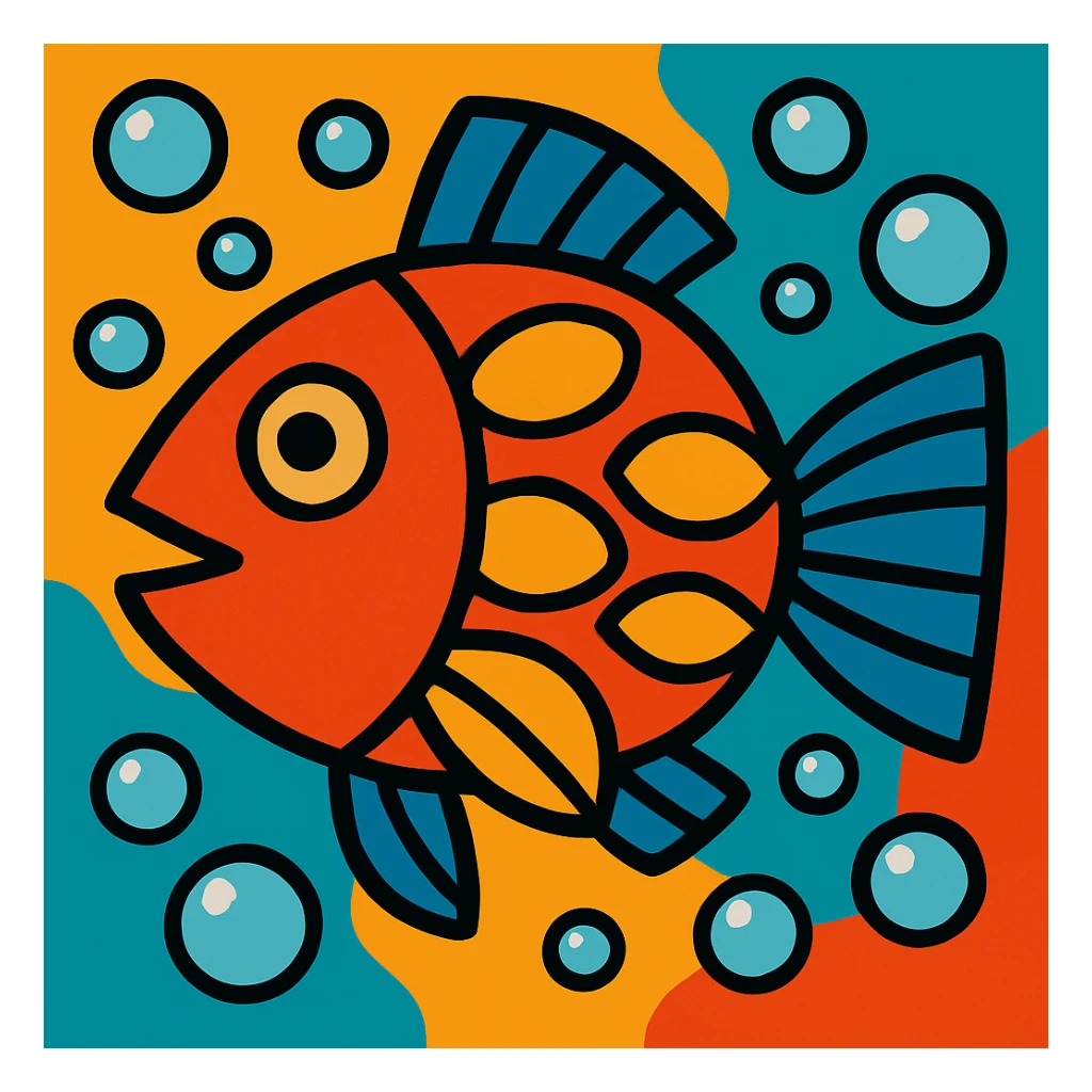 Add bubbles around the fish in vibrant cartoon style. sticker