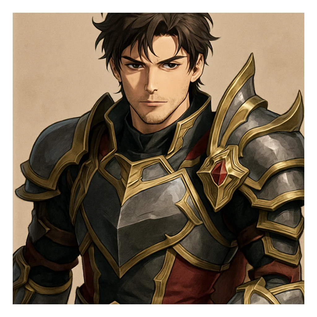 anime style handsome man with light skin in fantasy armor cosplay, smoldering look sticker