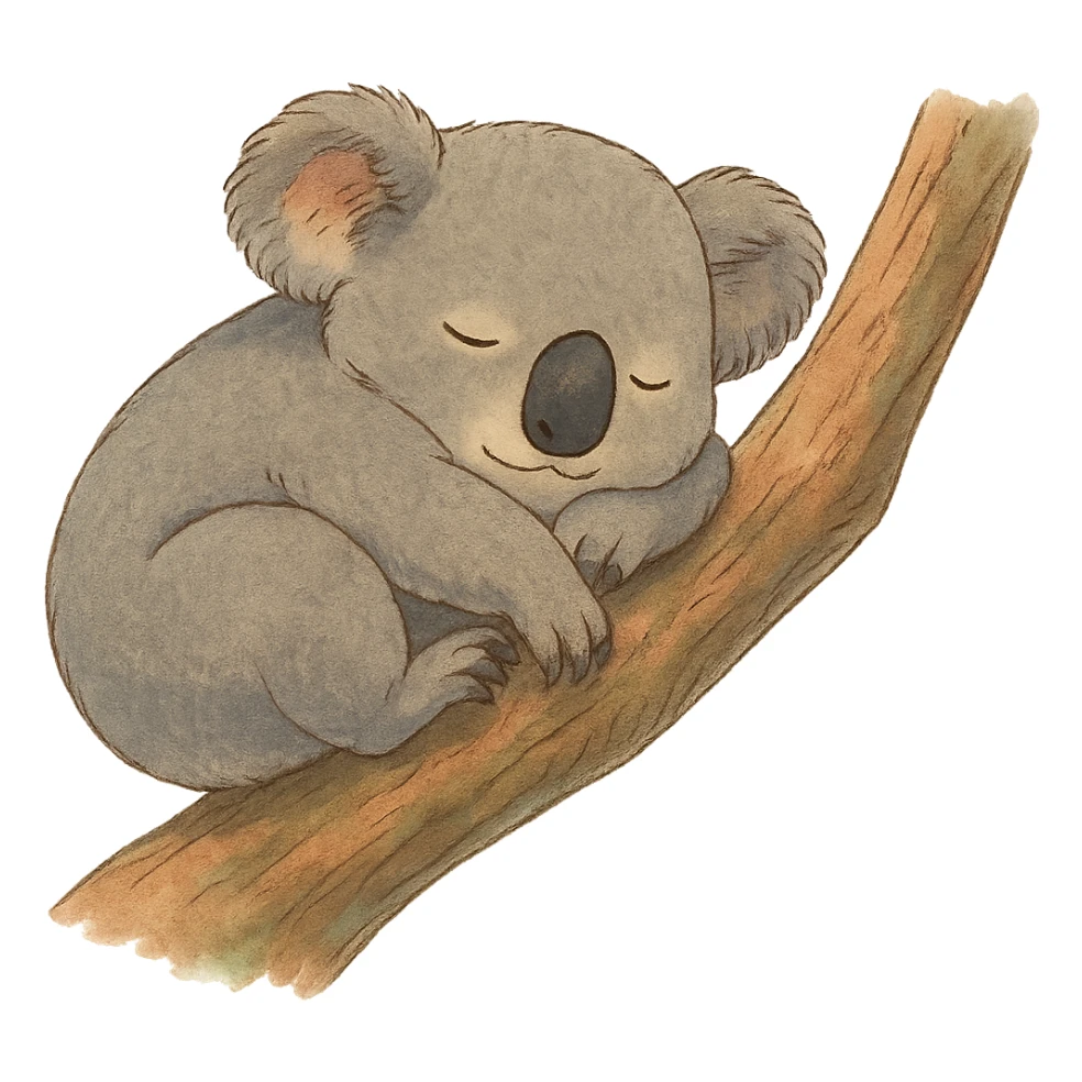 sleeping koala curled up on a tree branch in ghibli style sticker