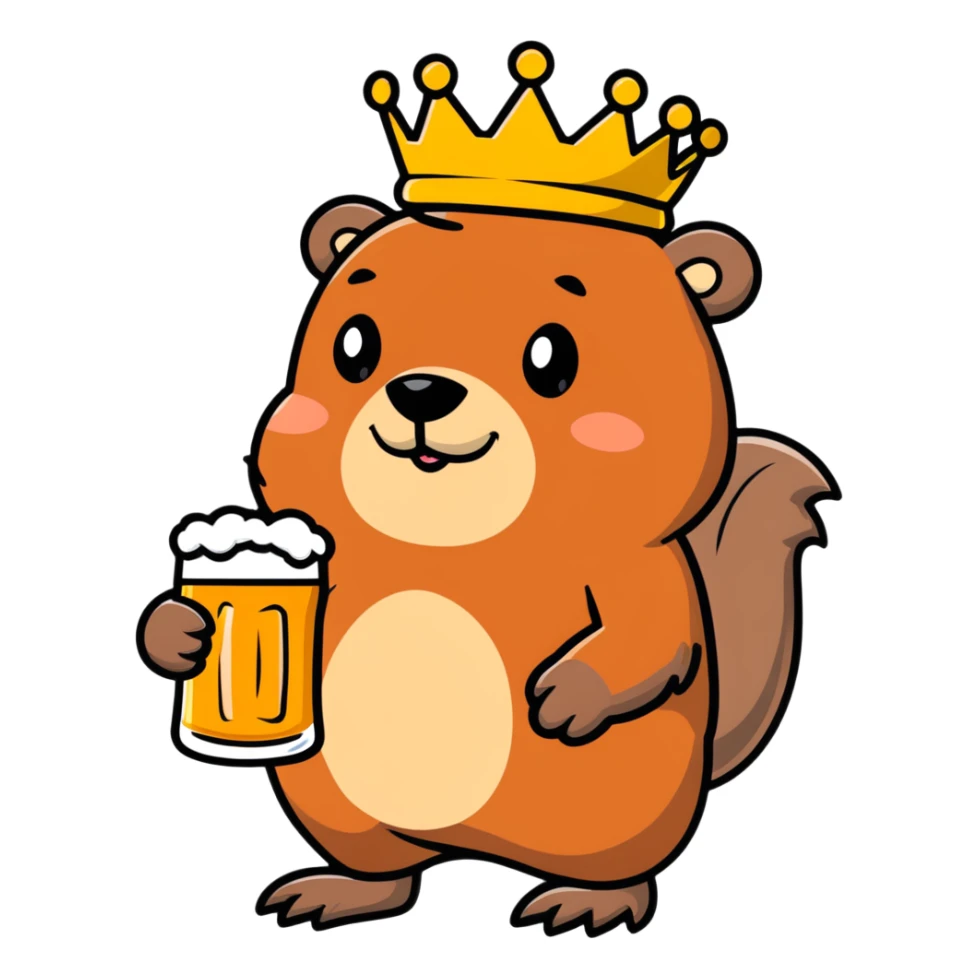 beaver with a crown on head holding a glass of beer sticker