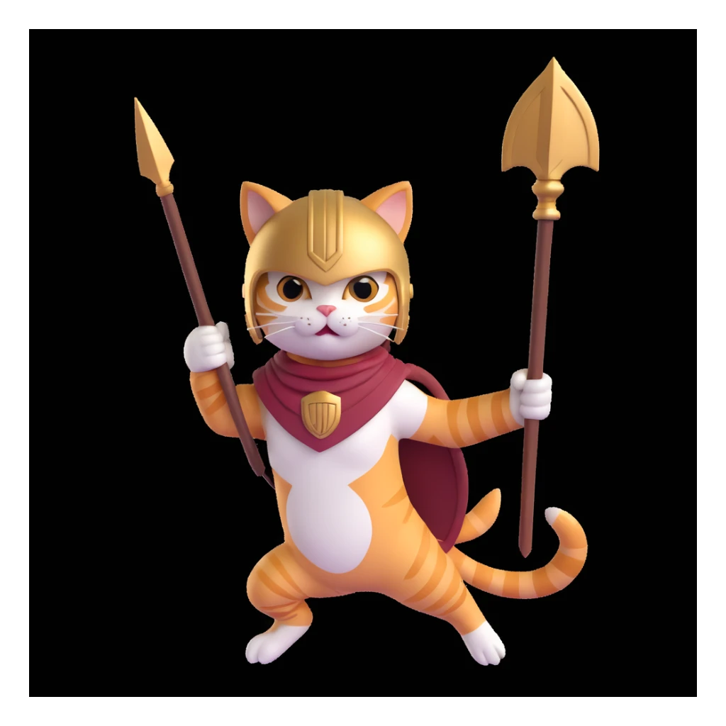 spartan cat jumping with a spear, looking excited and playful sticker
