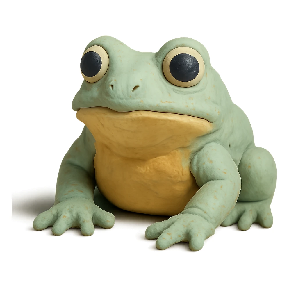realistic bufo frog doll, claymation style, visible fingerprints, pastel colors, no background sticker
