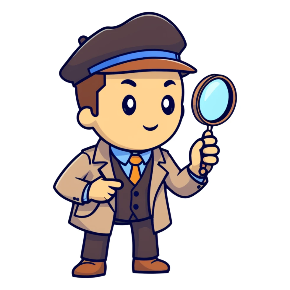 cartoon detective investigating with magnifying glass sticker