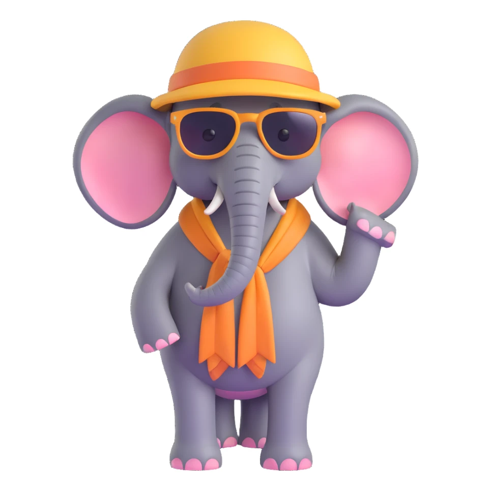 elephant wearing summer attire, sunglasses, and a sun hat, cheerful and playful sticker