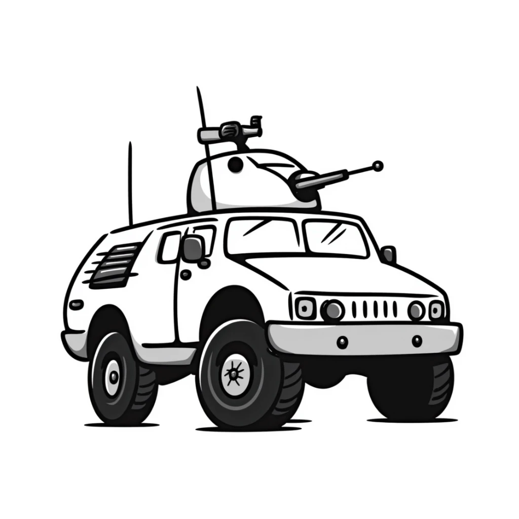 armored humvee military vehicle with roof-mounted turret sticker