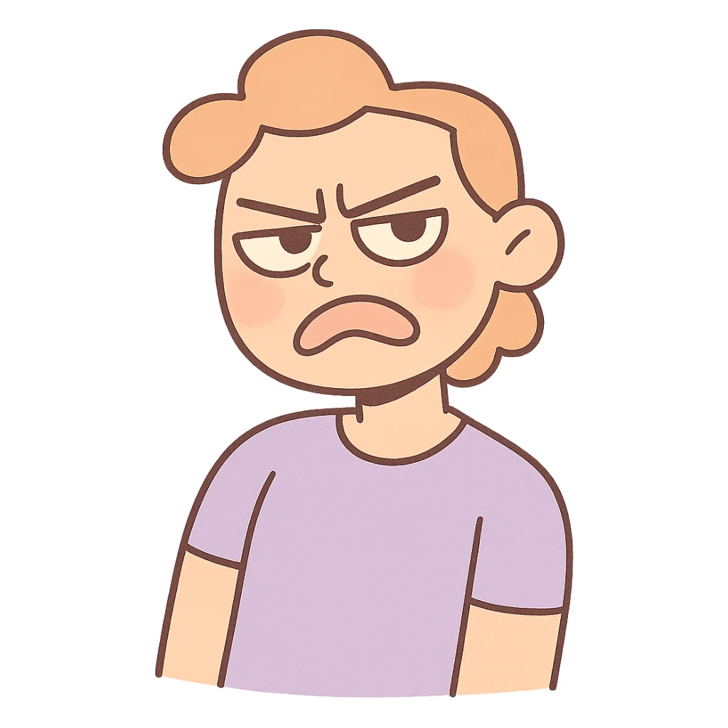 a person with a tilted head, annoyed and frustrated, pastel toon style, soft colors sticker