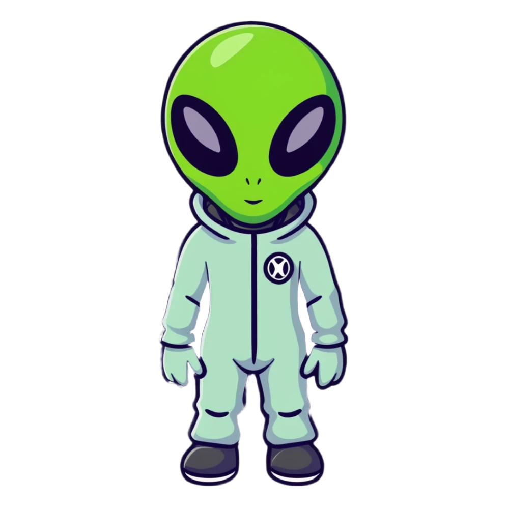 tall alien wearing stylish outfit sticker