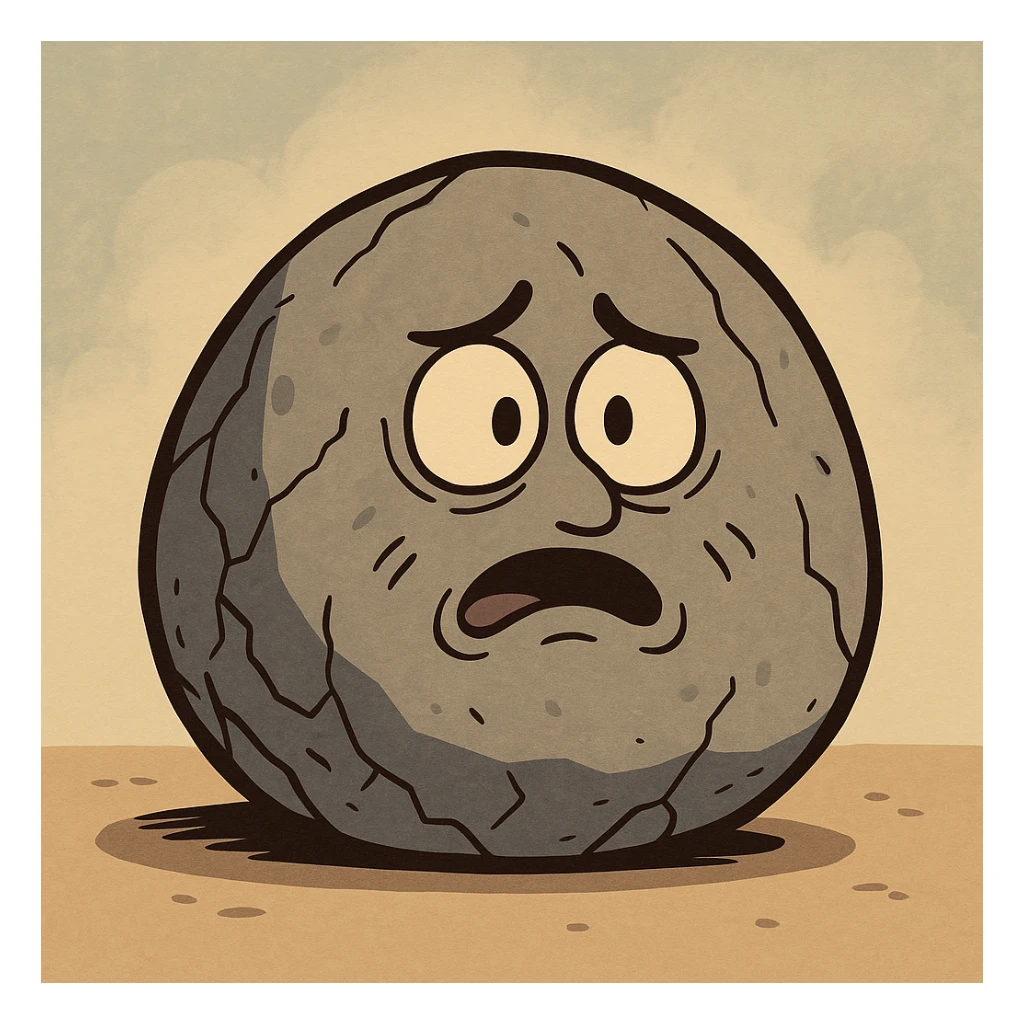 a round rough stone, stylized cartoon look, bold outlines sticker