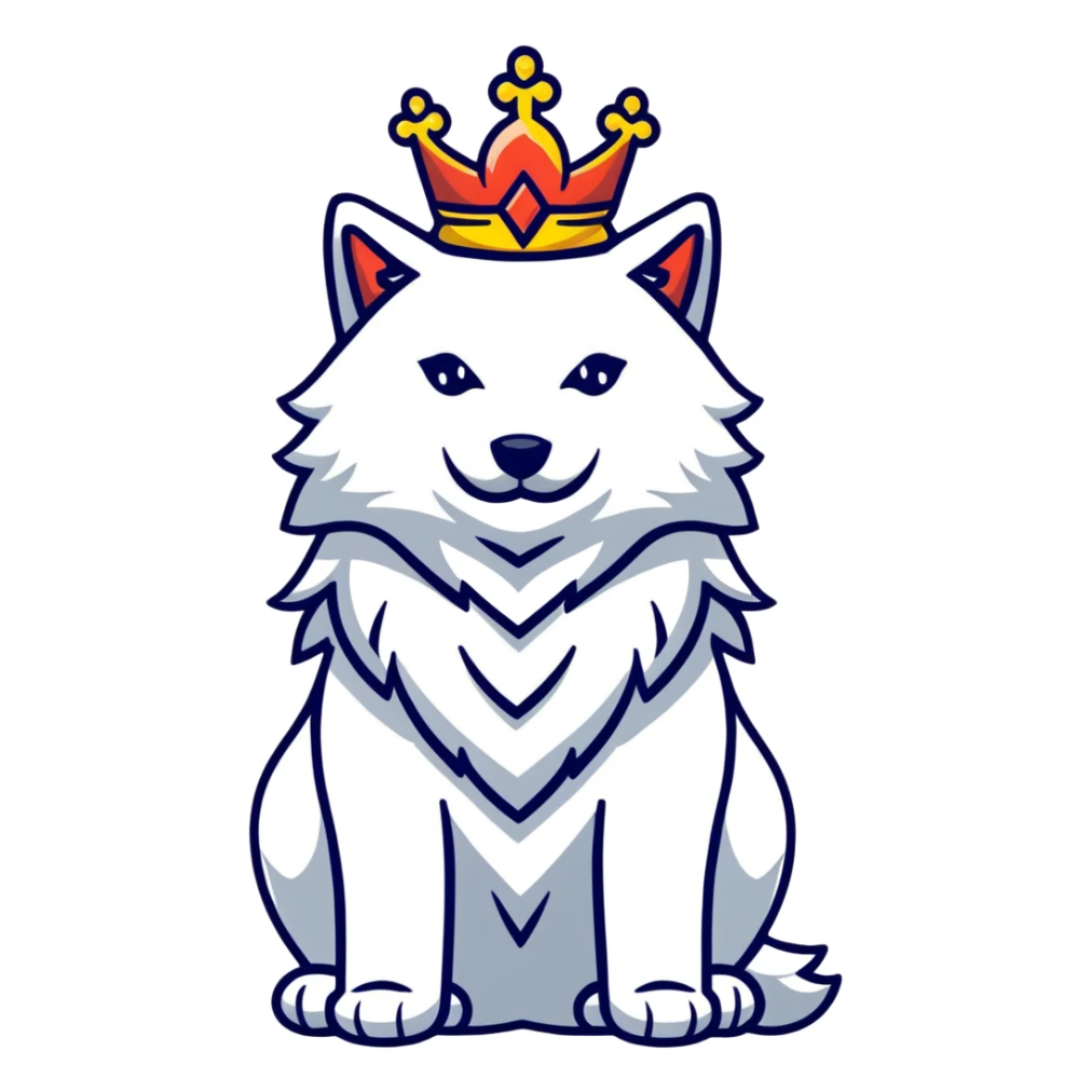 Noble wolf king with majestic mane and crown sticker
