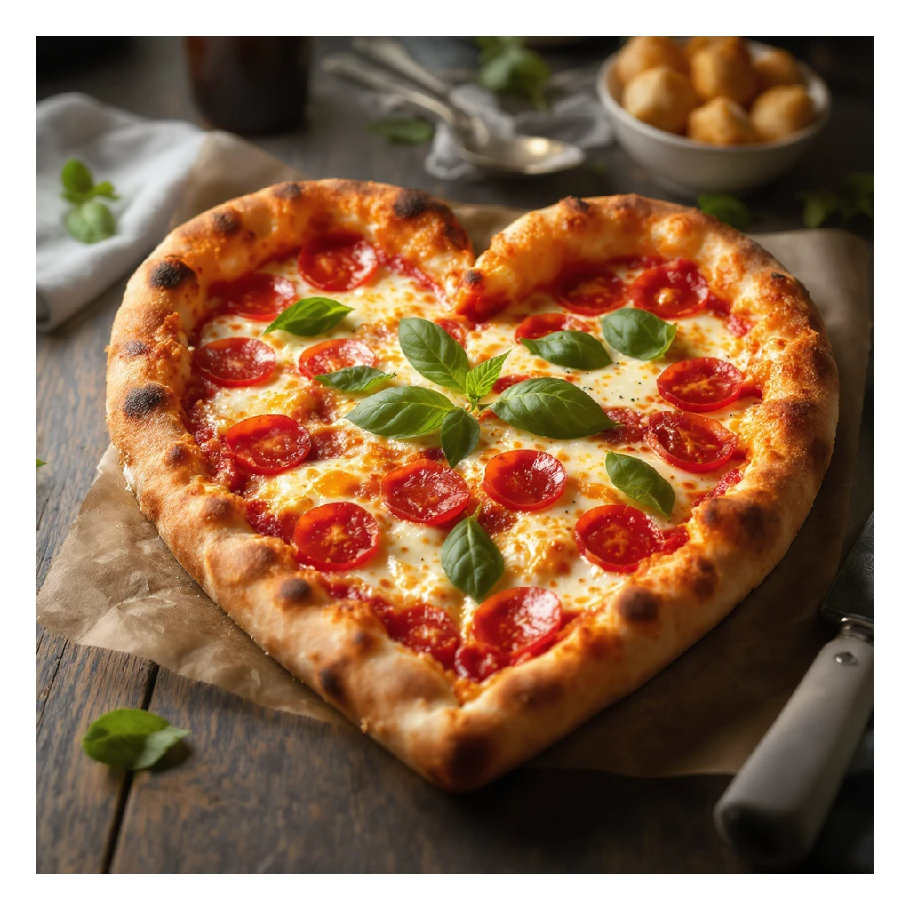 heart-shaped pizza, professional photography style sticker