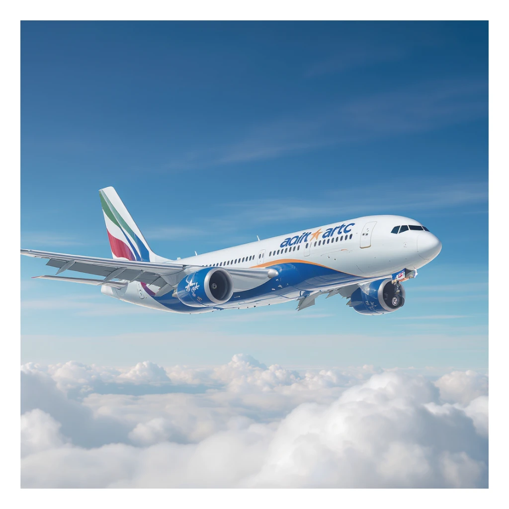 a realistic airplane soaring above clouds, detailed, high resolution, natural lighting sticker