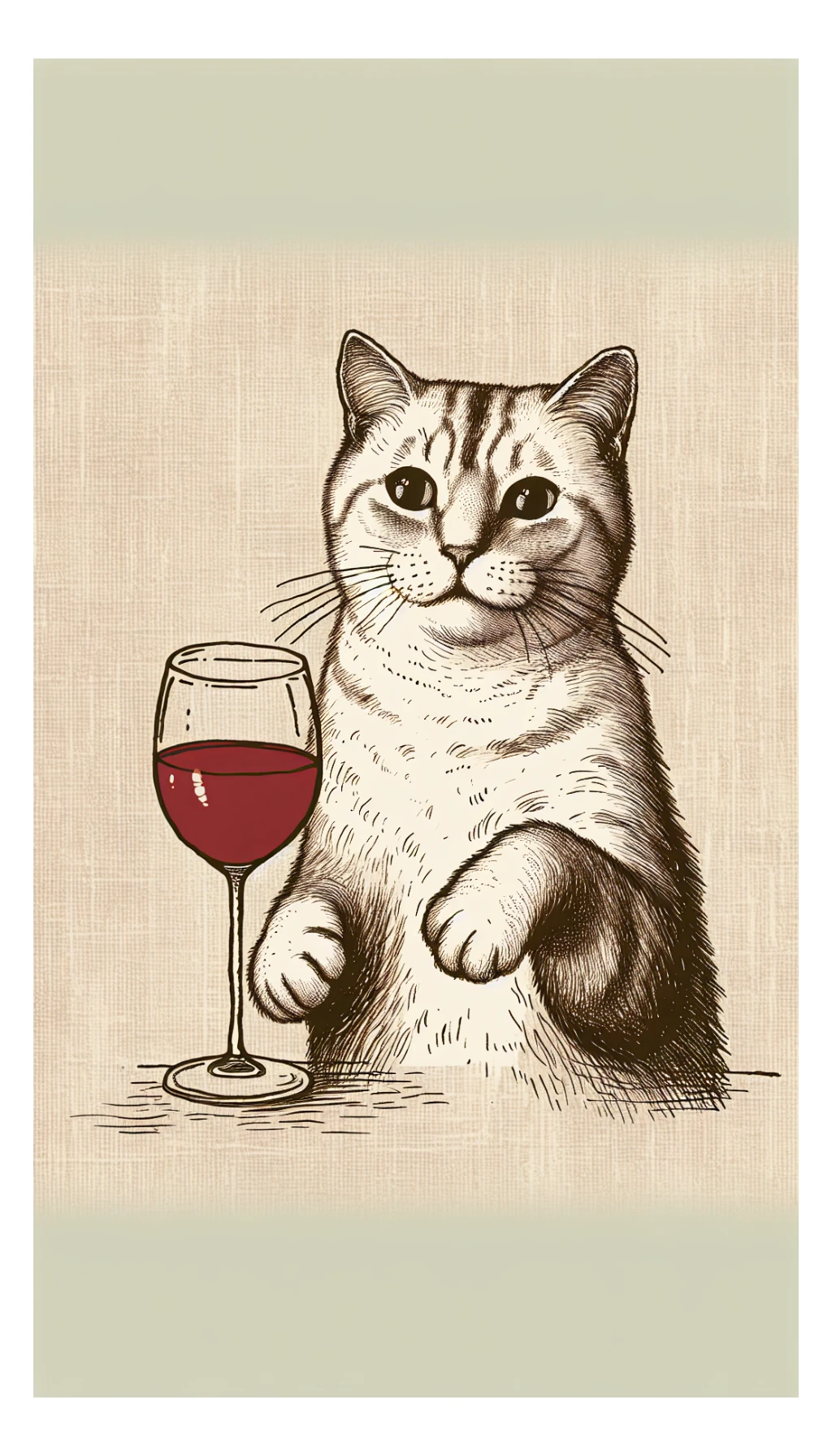 кот с бокалом вина в лапе в нарисованном стиле с нейтральным фоном sticker